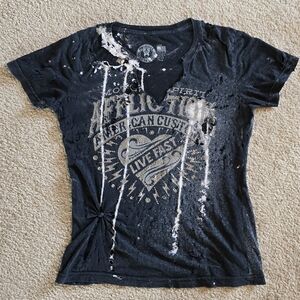 Affliction American Customs Live Fast Distressed Rhinestone Tee